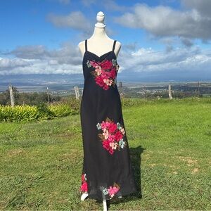 Y2K 90s Black Chiffon Red Rose Slip dress Millage Going out large